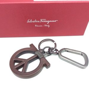 Salvatore Ferragamo Gancio Peace Sign Charm Valet Key Chain Purse Fob